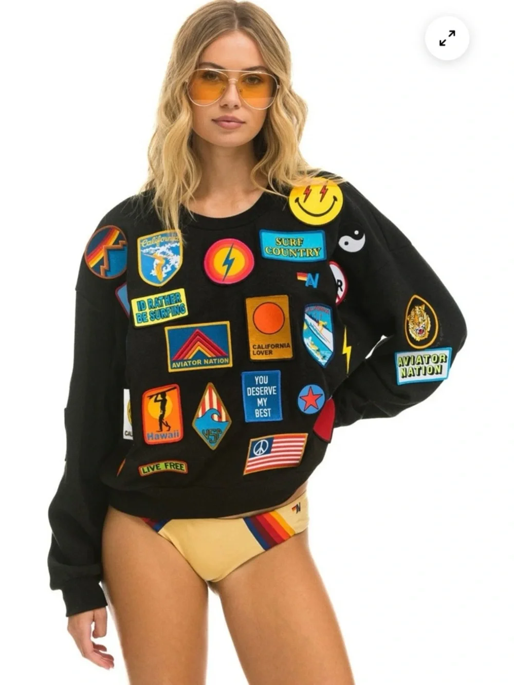 Aviator Nation VINTAGE PATCH RELAXED CREW SWEATSHIRT - BLACK XS NWT - Picture 1 of 9